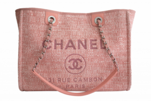 chanel pink tweed and leather handles deauville small shopping tote bag x