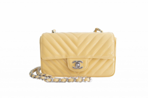 chanel yellow patent leather classic rectangular mini chevron flap bag x 