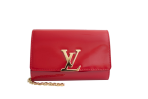louis vuitton red patent leather chain louise pm